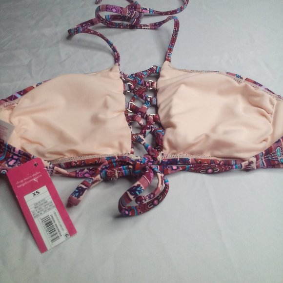 Xhilaration Swim Bikini Top XS Strappy Patterned Pink Purple - Picture 4 of 15